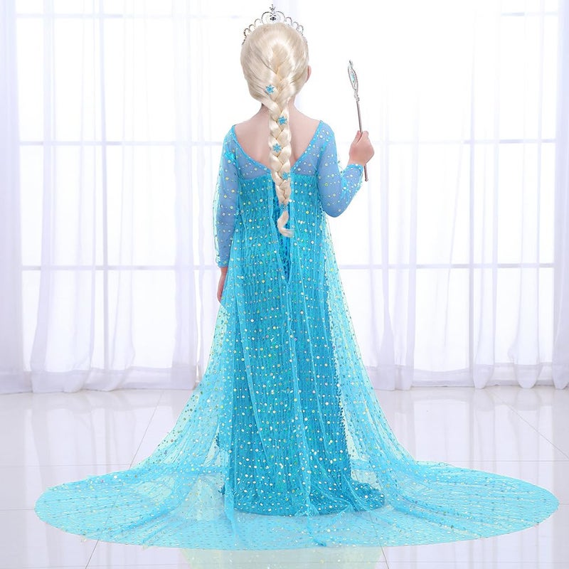 G.C Girls Elsa Frozen Dress Costume Princess Dress Up Clothes with Long Cape Kids Toddler Wig Crown Wand Jewelry Necklace Accessories Halloween Cosplay Birthday Party Supplies - Image 3